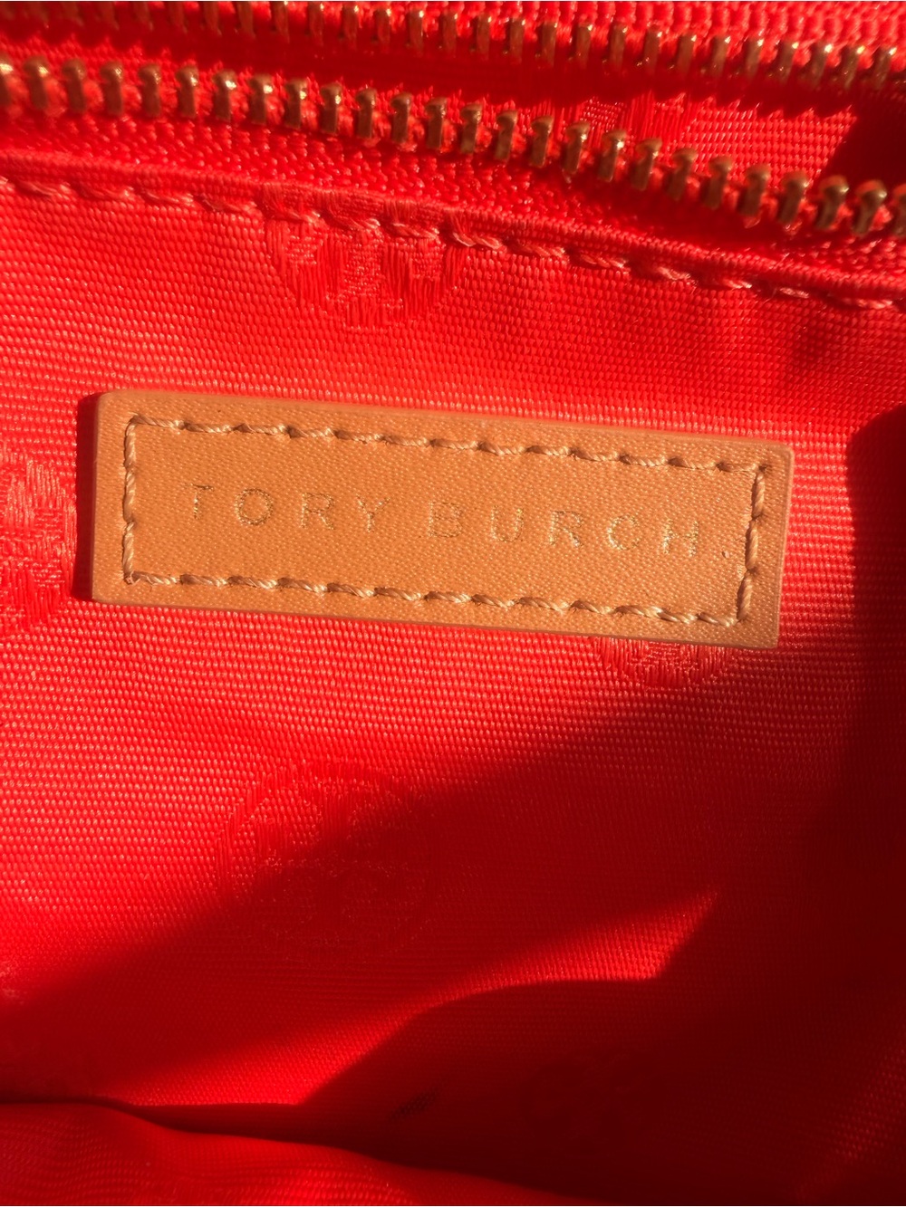 Tory Burch Dipped Beach Tote Natural Poppy Red Fiesta Canvas Leather Bag - Picture 5 of 13